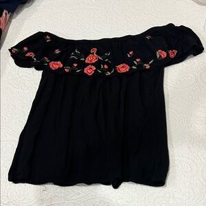 Embroidered Off-Shoulder Black Blouse